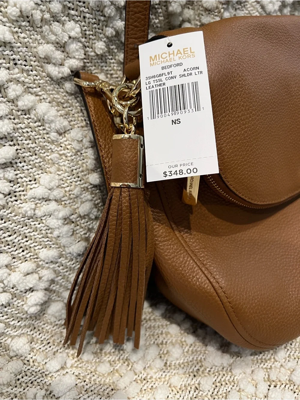 Michael Kors Cognac Pebbled Leather Crossbody with Tassel